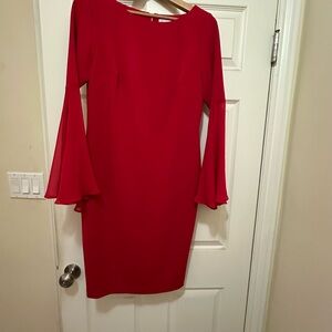 Calvin Klein Vibrant Red Long Sleeve Dress